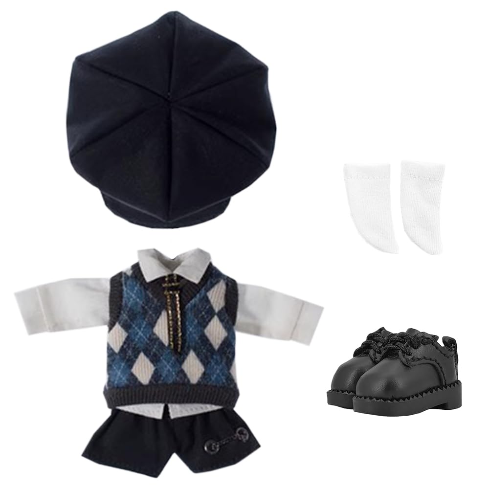 Niannyyhouse OB11 Size Obitsu Doll 11cm Body Compatible School Uniform Set BJD Doll Outfit (Hat, Shirt, Vest, Tie, Pants, Skirt, Shoes, Socks) 1/12