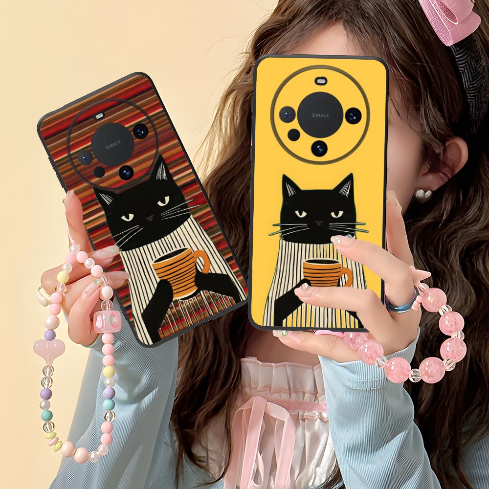 Cute Coffee Cat Matte TPU Mobile Phone Case for Huawei Mate 60 50 40 30 20 10 Pro Plus Lite E 5G Colorful Printing Cover