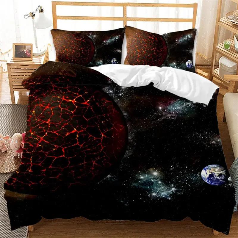 Galaxy Duvet Cover Planet Bedding Set Microfiber Outer Space Theme Starry Sky Comforter Cover Twin Full King For Girls Boys Teen