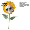 Fun Halloween Garden Accessory Sunflower Skull Ornament, Theme Decor, Potted Outdoor Spooky Planter Plant Waterproof Decoration, for Lawn
