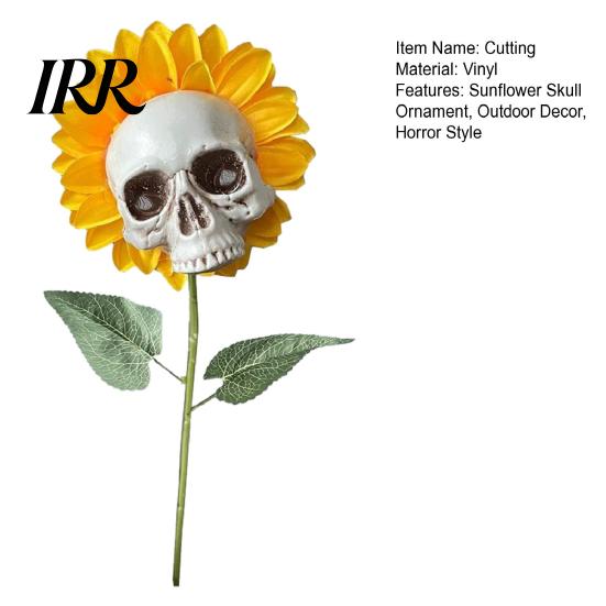Fun Halloween Garden Accessory Sunflower Skull Ornament, Theme Decor, Potted Outdoor Spooky Planter Plant Waterproof Decoration, for Lawn