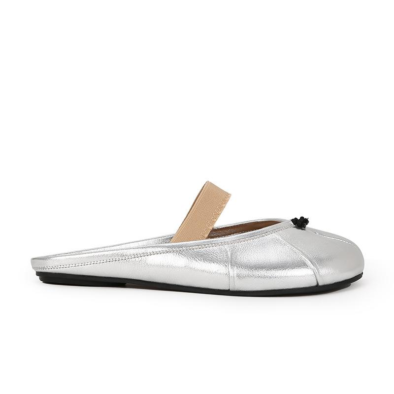 Lambskin split-toed pig's trotters flat-bottomed Mary Jane single shoes women's half slippers