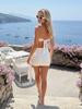 Chic White Ruched Bodycon Skirt & Bandeau Top Set for Women Summer Vacation Resort Wear 2 Piece Mini Dress K295