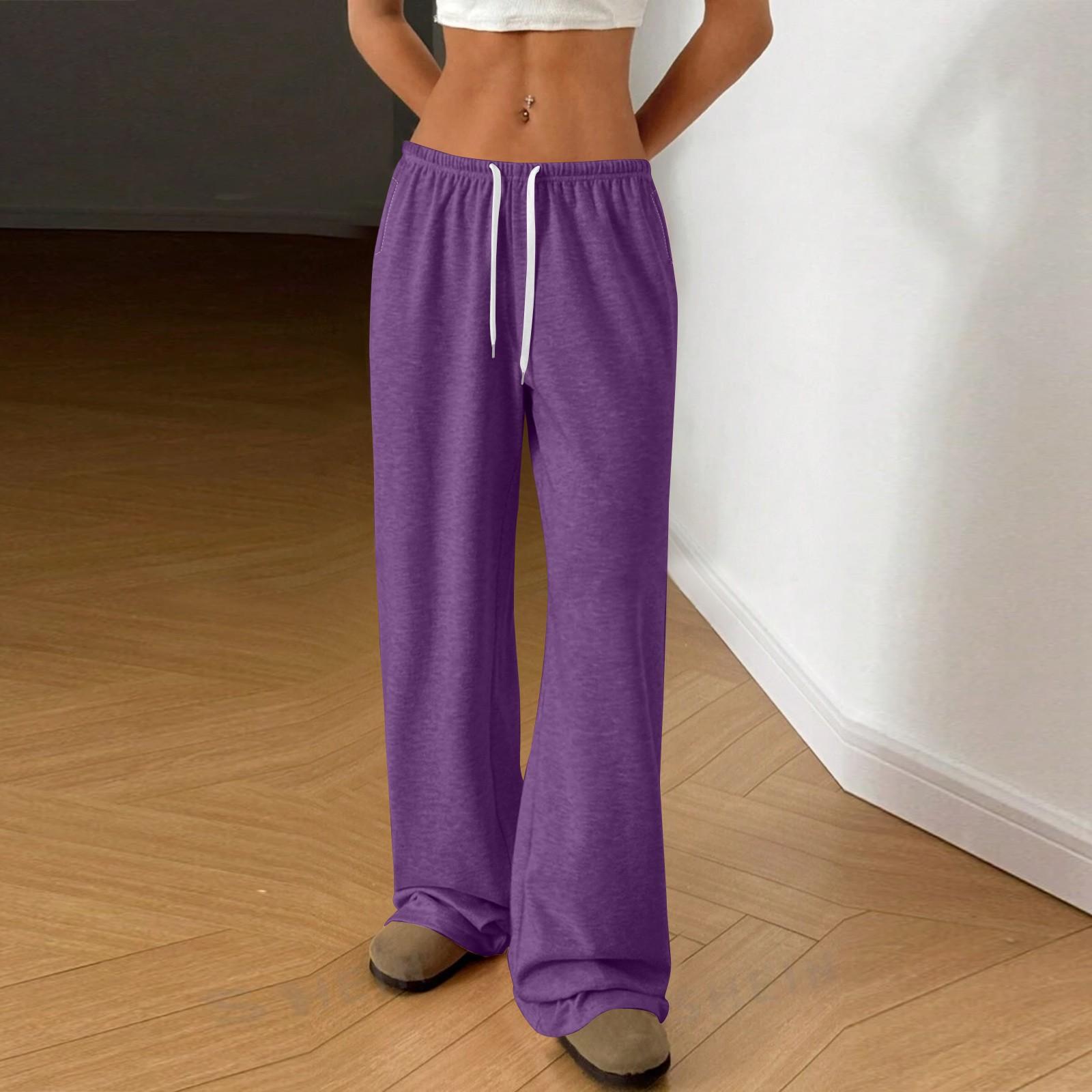 

Женские повседневные брюки с эластичной резинкой на талии, удобные прямые свободные однотонные брюки для йоги XXL фиолетовый