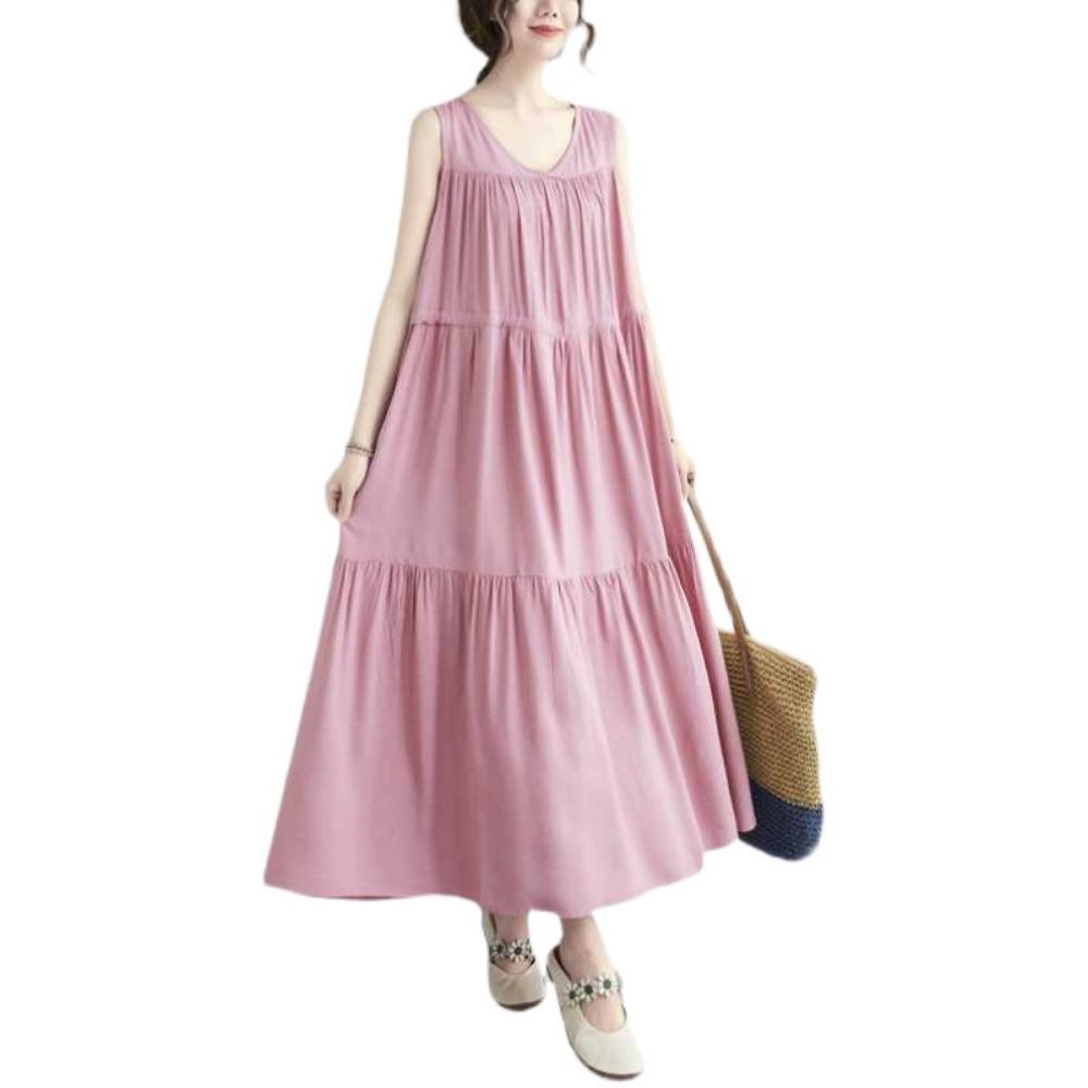 Solid Color Drawstring Casual Loose Sleeveless Dress