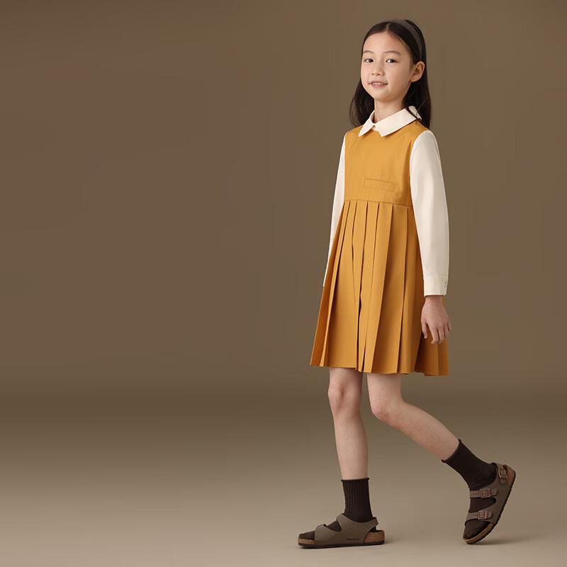 Hacikis Kids' Autumn Elegant Pleated Long-Sleeve Shirt Dress