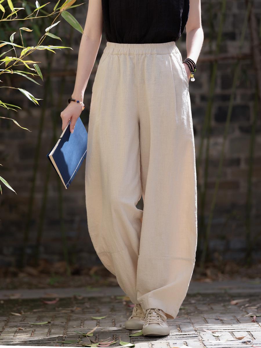2026 Spring Women s Cotton Linen Patchwork Balloon Pants - Zen Meditation Lantern Style. One Size