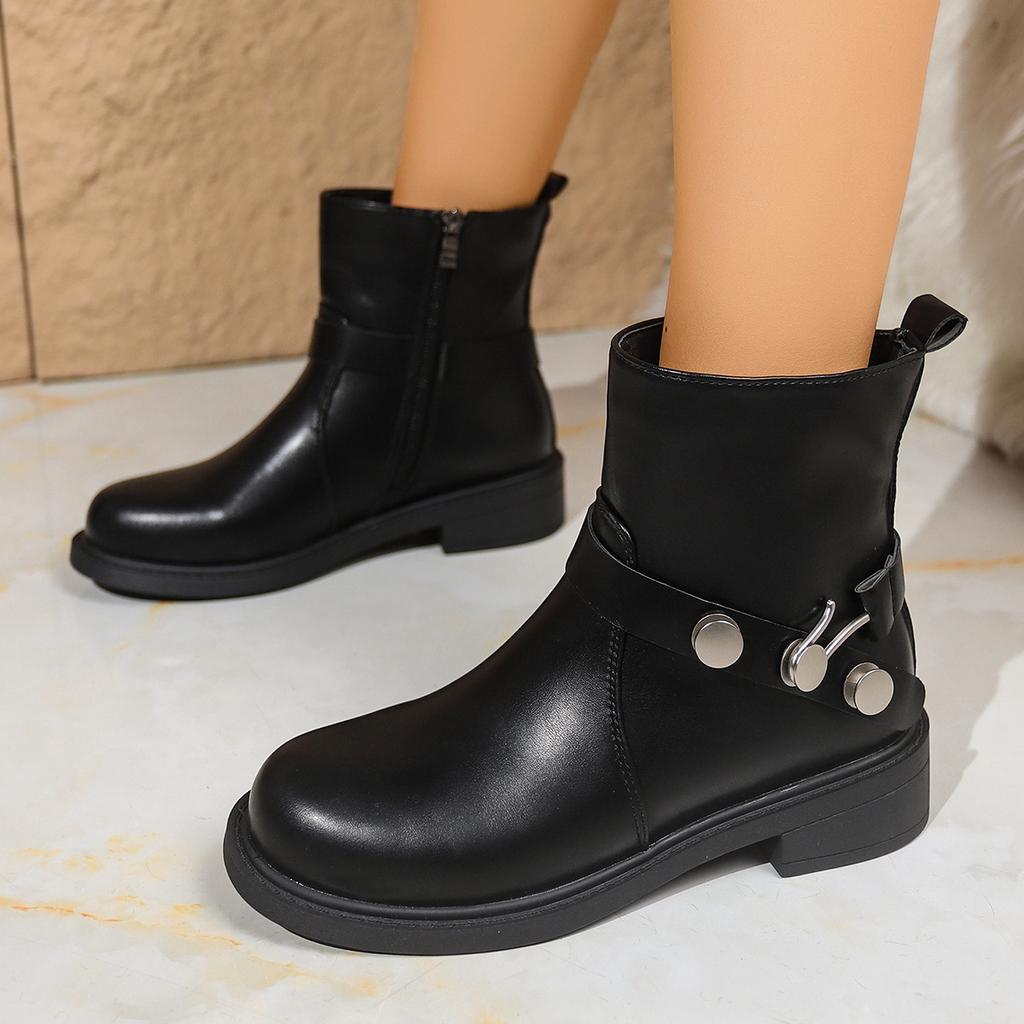 2025 Autumn New Versatile Black Thick-soled Medium Boots Women's Height Increasing Small British Knight Boots Women's Boots