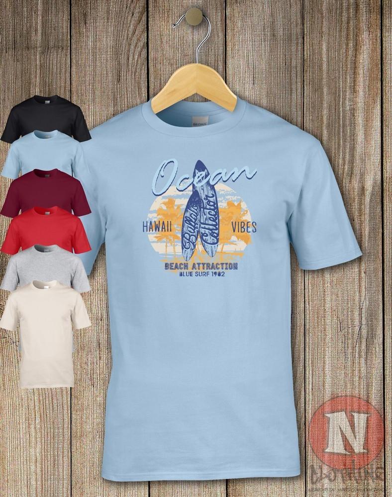 Ocean Hawaii vibes t-shirt surfboard beach vacation surfing sand big wave tee