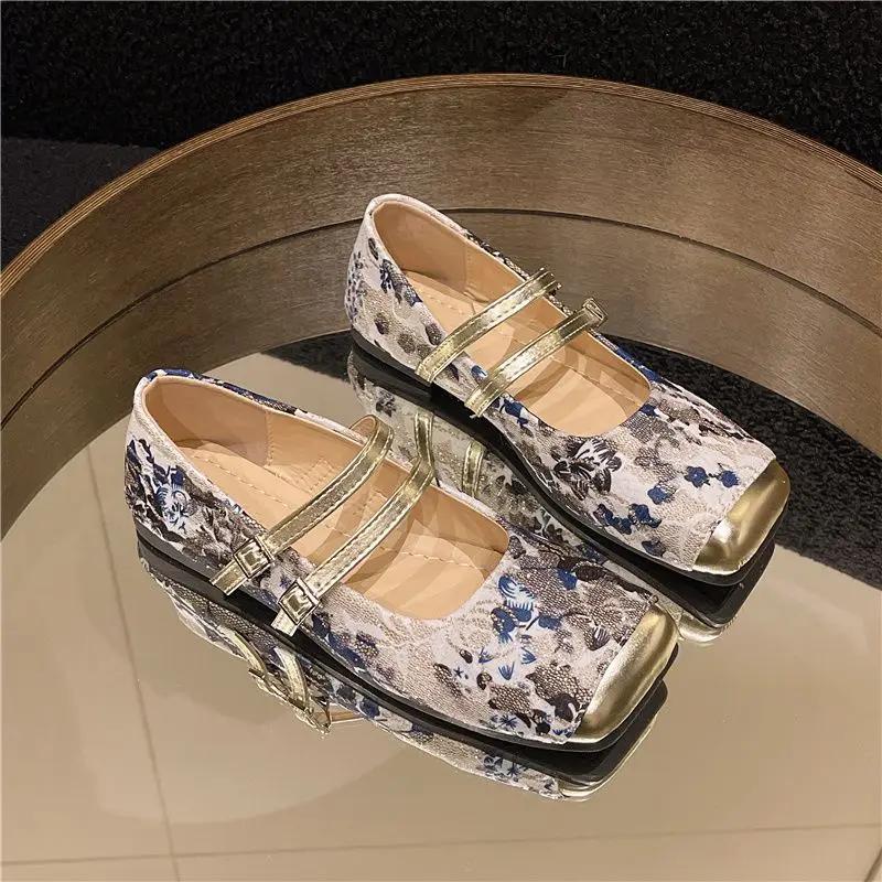 

Fashion Shoes for Women Low Heel Elegant Office Light Green Canvas Woman Flats Flowers Embroidered 39 Popular Stylish Cheap Liquidation 40