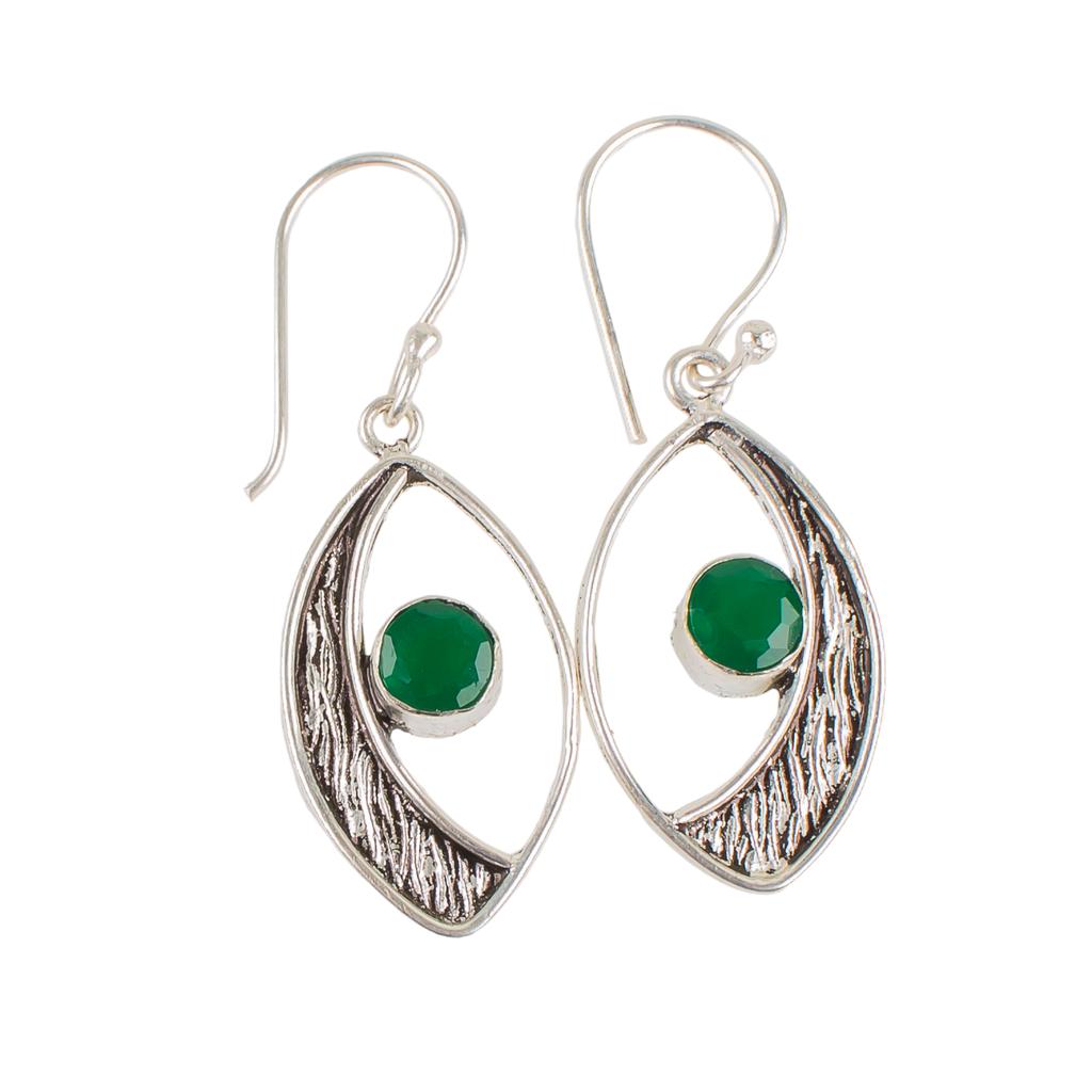 Green Onyx Gemstone 925 Sterling Silver Jewelry Handmade Dangle Earrings 1.60" EE-61-15
