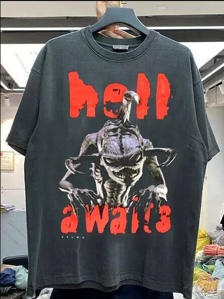 Spawn Shirt Hell Awaits Graphic Short Sleeve Black Unisex Tshirt Reprint S5XL Unisex T-Shirt XL