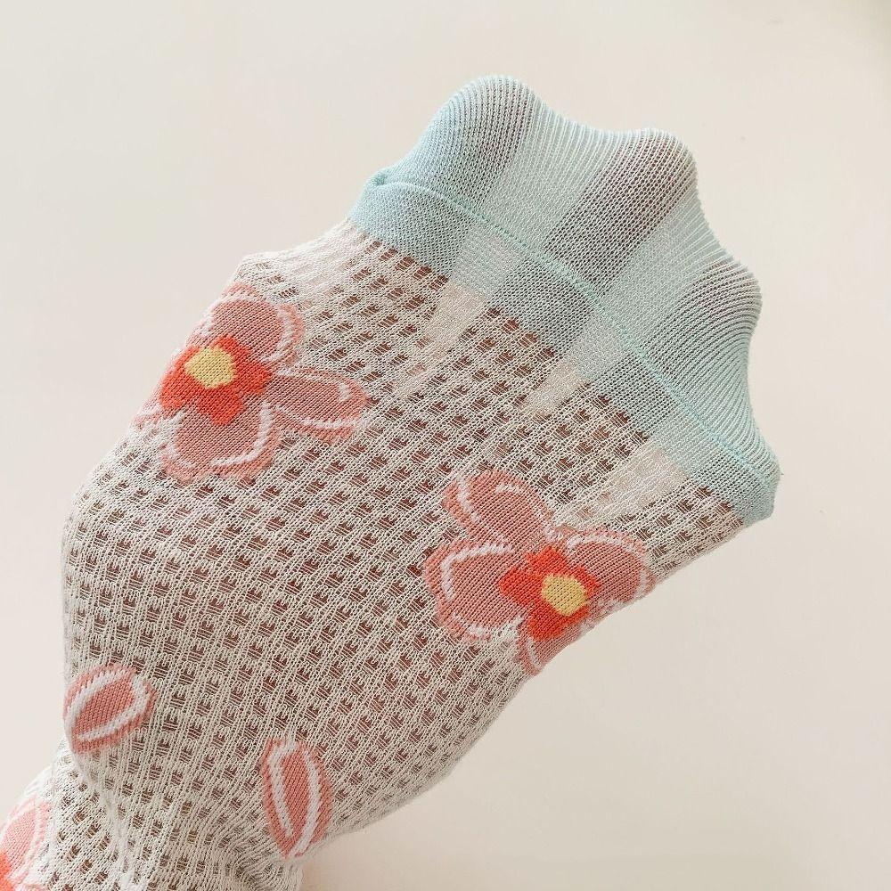 6Pairs Mesh Hollow Transparent Flower Socks Breathable Sweet Socks Women Mid Tube Socks  Streetwear