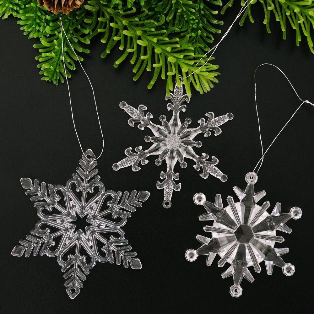 Crystal Snowflake Acrylic Snowflake Pendant Transparent Xmas Tree Ornaments  New Year Celebration