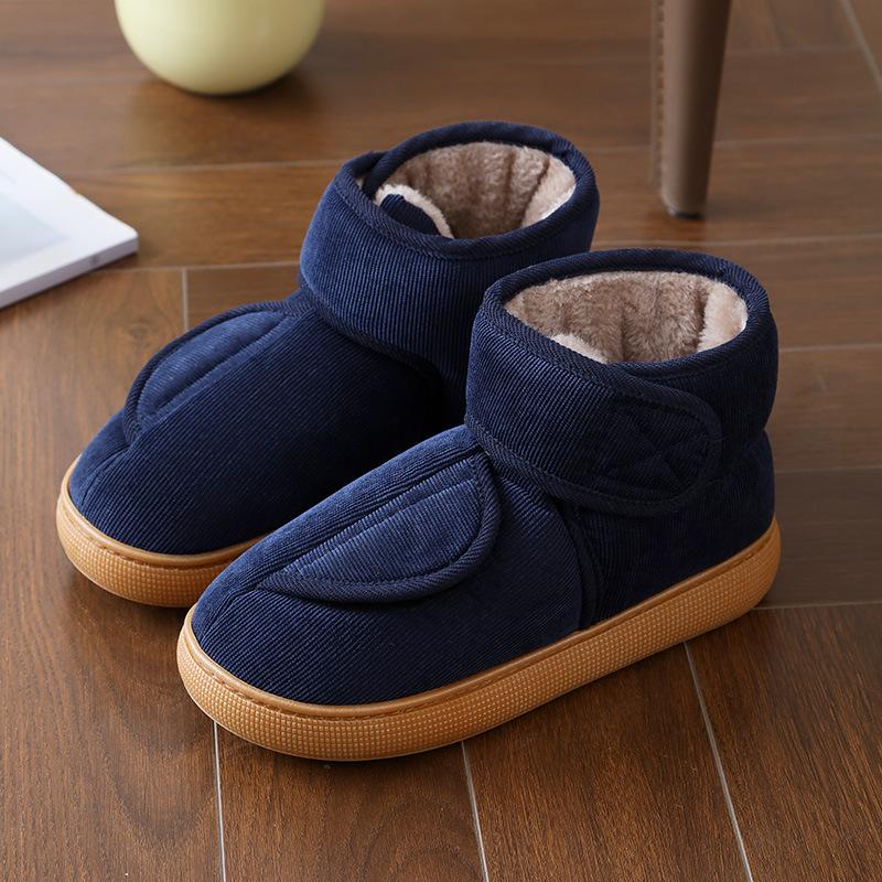 

Нескользящие хлопковые сапоги, широко открытые теплые тапочки, обувь на высоком каблуке для дома и улицы для мужчин, женщин и пожилых людей 45-46 синий