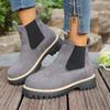 Women's Platform Suede Martin Boots, Round Toe Chunky Heel Ankle Booties, Elastic Gaiter Wide Width Available Slip-On Boots
