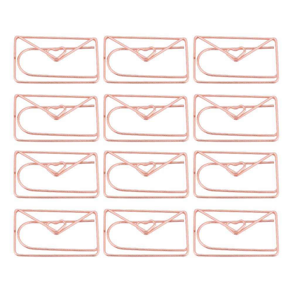 12pcs Cute Envelope Shape Paper Clips Rose Gold Document Organizing Clip Office Use