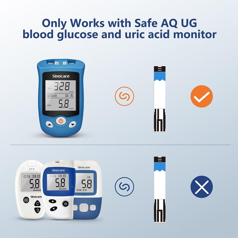 AWP1 Sinocare Safe AQ UG Blood Glucose & Uric Acid Meter or Glucose/ Uric Strips for Diabetics Gout Glucose Meter Multi-package