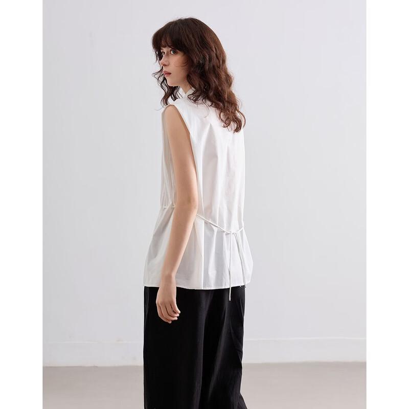 Women s 100% Cotton Poplin Sleeveless Collared Shirt Dress with Belt M