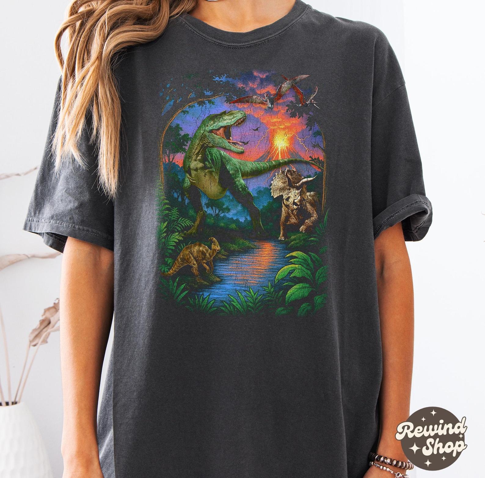 Vintage Jurassic Dinosaur Graphic Tee, 90s Comfort Colors Shirts, Retro T-Rex & Triceratops Shirt, 90s Prehistoric Graphic Tee, Dino Top L
