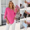 Women Chiffon Shirt V-Neck Flared Half Sleeve Pullover Tops Solid Color Loose Fit Versatile Casual