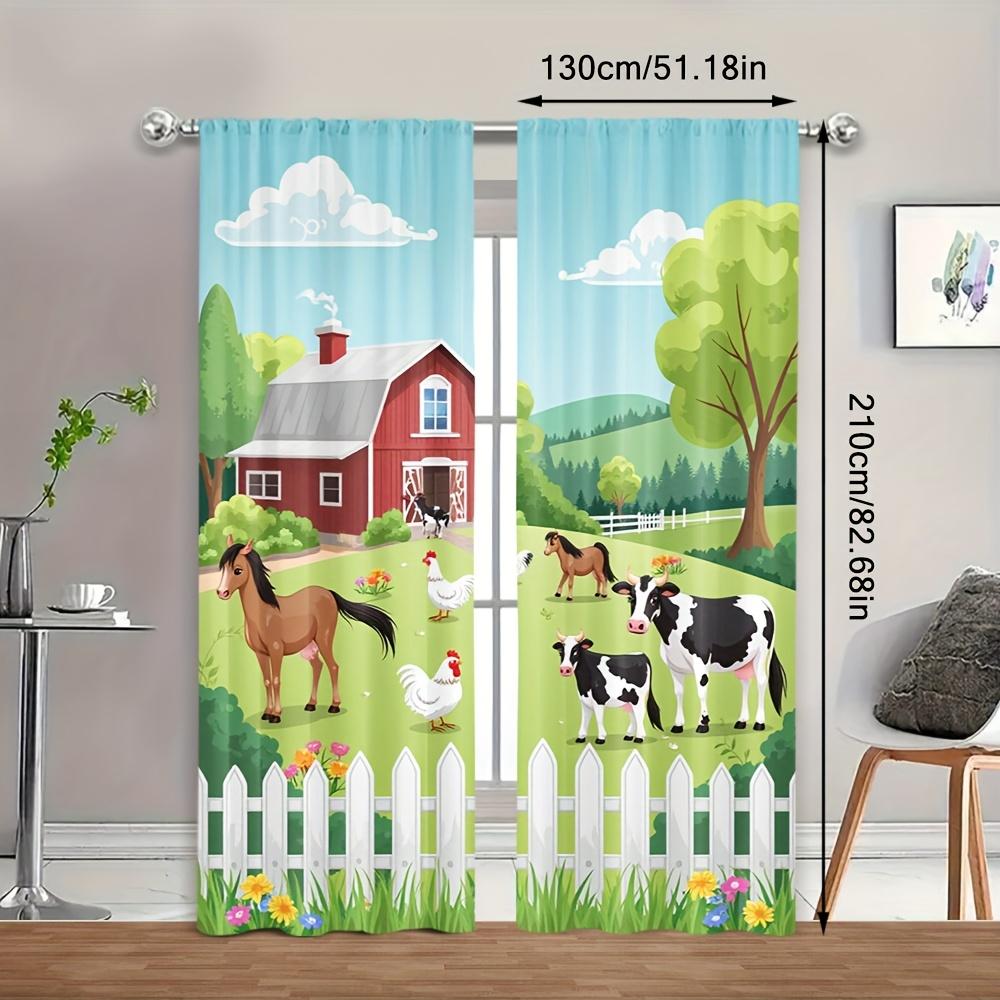 2PCS Digital Print Curtains, Cartoon Farm Animals, Kids Nursery