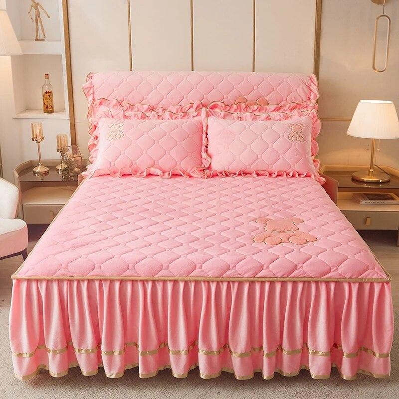 Solid Color Milk Velvet Winter Bedspread On The Bed Thick Home Bed Skirt-style Bed Sheets Cotton European-style Bed Spreads