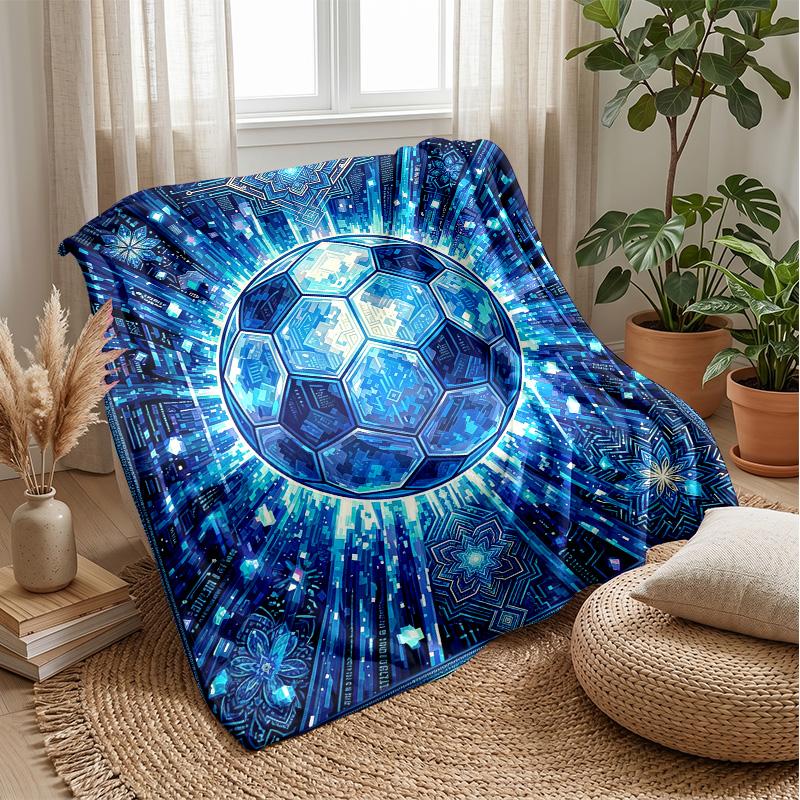 Futuristic Soccer Ball Art 4 Theme Blanket Lightweight Warm Flannel Blanket Decorative Throw Blanket for Home Decoration