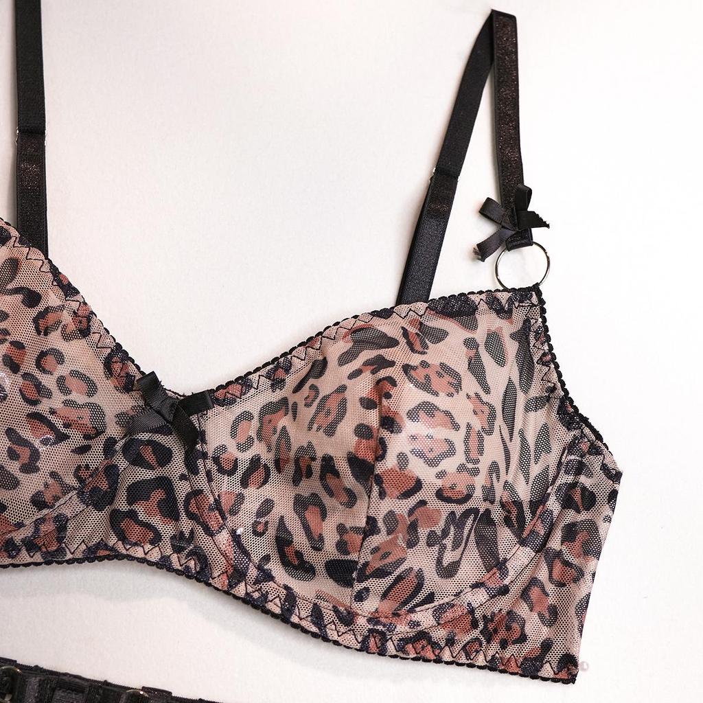 Autumn 2022 Lingerie: Leopard Print See-Through Sexy Three-Piece Set.