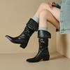 Women's low-heeled boots autumn and winter new European and American thick-heeled large-size Roman medium boots