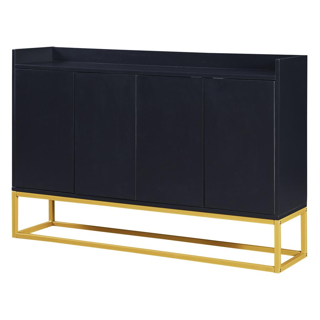 Modern Sideboard In Minimalist Style, 4-Door Handle-Free Buffet Cabinet for Dining Room, Living Room, Kitchen (Black)