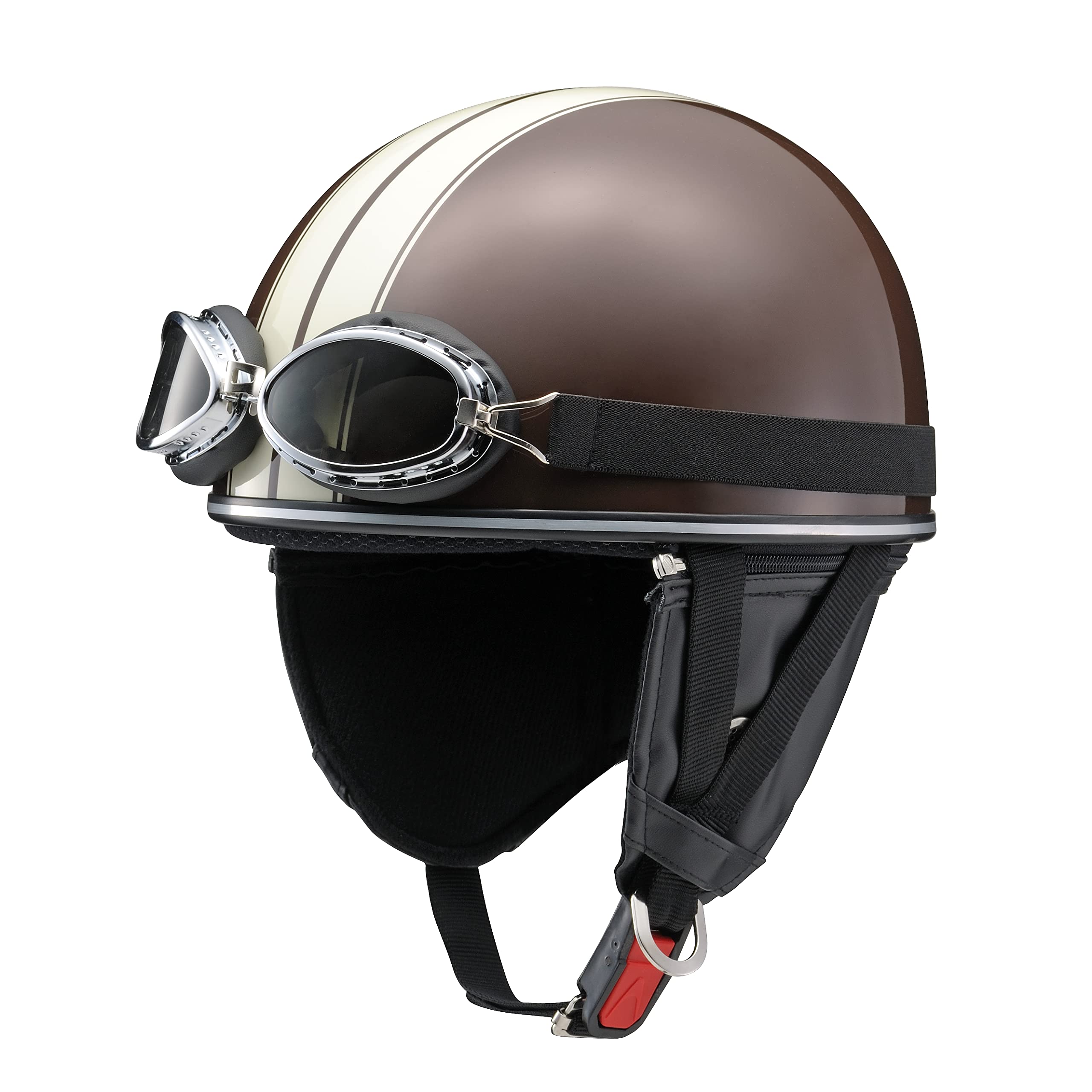 

Yamaha Motor Co., Ltd. (Yamaha) Y-555 Classic Half Motorcycle Helmet with Goggles, Free Size (57-60cm), Brown & Stripe, Q7C-MRK-Y05-F64