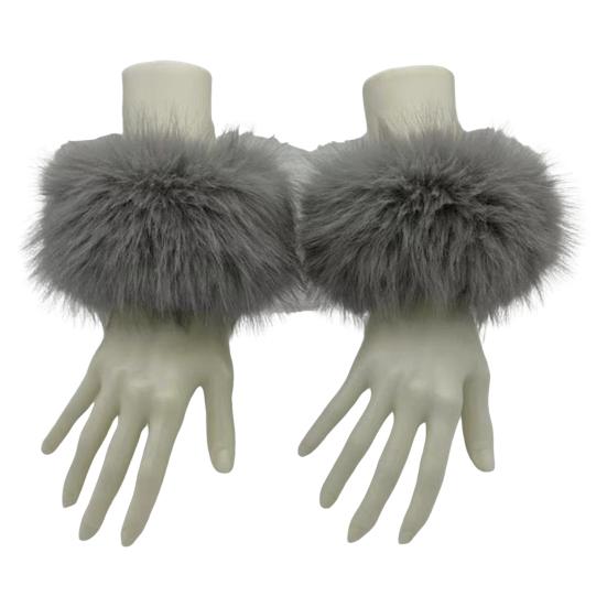 1 Pair Faux Fur Wrist Warmers Fluffy Women Plush Sleeve Cuffs Windproof Thermal Accessory for Jackets Sweaters