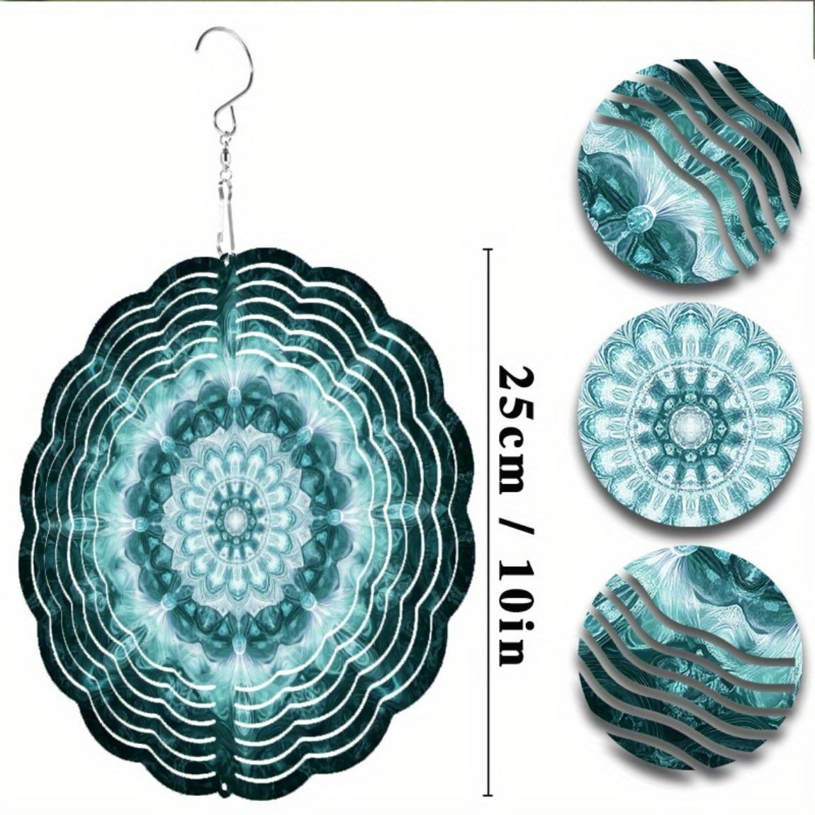 

10-дюймовый мандала ветряной спиннер, уличный декор для сада, вращающийся на 360 градусов крюк, металлический дизайн цветка, бирюзово-синее витражное стекло, устойчивый к погодным условиям, подарок для патио 01A