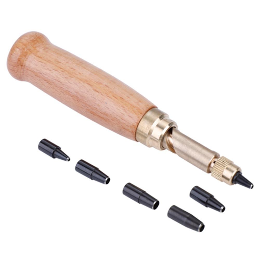 Holzgriff Verstellbarer Locher 1,5 mm - 4 mm Spitzen Drehbarer Handlocher Für Ledergürtel