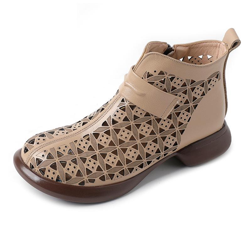 Fashion GKTINOO 2025 Summer Ankle Boots Genuine Leather Shoes Women Low Heels Sandals Side Zip Boots Cutout Breathable Mujer Zapatos