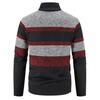 Men's Thickened Velvet Stand Collar Color Block Knit Cardigan Sweater Jacket for Autumn/Winter