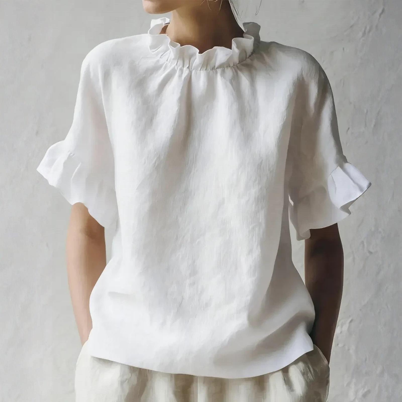 

Women s Fashion Color Casual Loose Ruffled Short-Sleeved Top XL білий