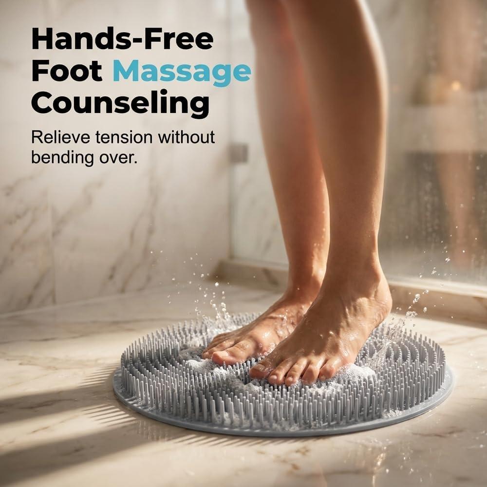 Shower Foot and Back Scrubber, New Silicone Mat with Hanging Hole Suction Cups Body Cleansing Shower Foot Scrubber Back Massager Pad for Men Women
