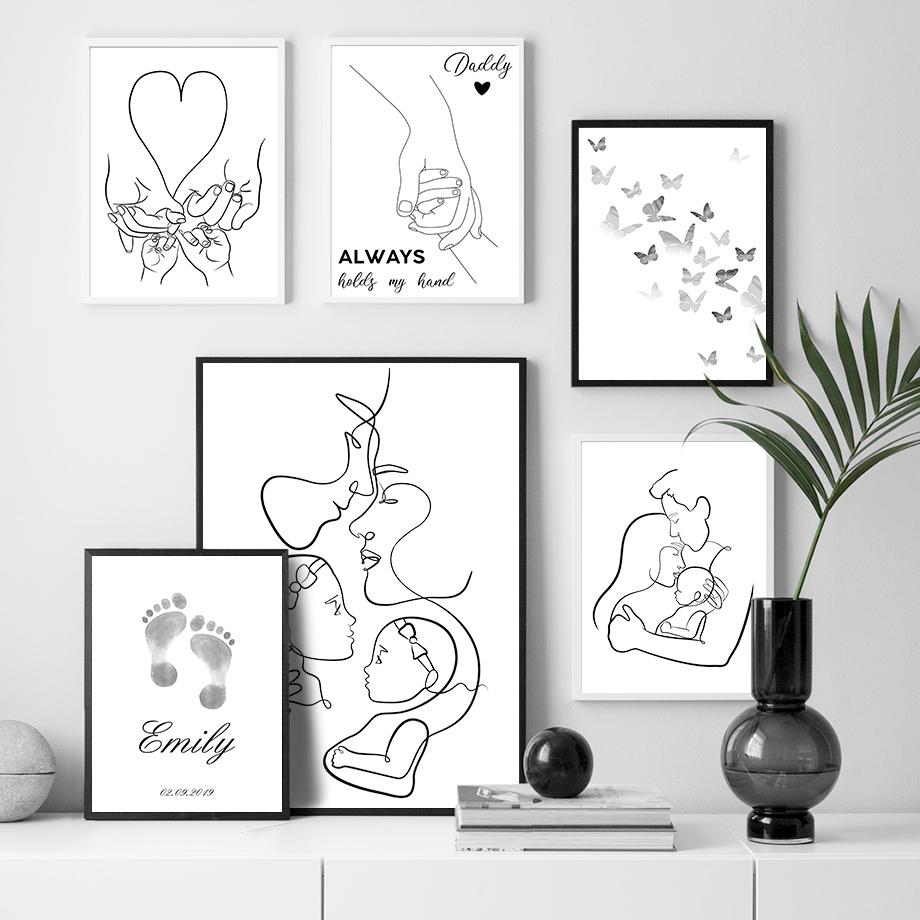 Abstract Lines Family Parent-child Nordic Posters Black And White Wall Art Canvas Painting Wall Pictures For Living Room Decor