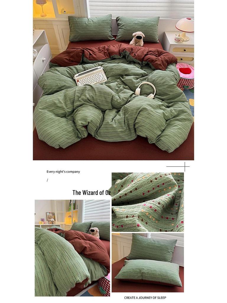 Double-Layer Gauze Cotton Printed Bedding Set - 3 or 4-Piece Options