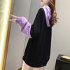 Long Sleeve Pullovers Hooded Sweatshirts Fashion Loose Casual Patchwork Printing Lacing Streetwear Young Style Women Clothing