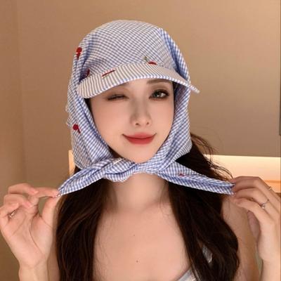 Plaid Headscarf Baseball Cap Sweet Peaked Cap Versatile Sunscreen Beach Hats  Sports