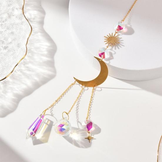 Faux Crystal Suncatcher, Colorful Prisms Window Hanging Sun Catcher, Moon Sun Rainbow Maker Chain Pendant for Garden Home Decor