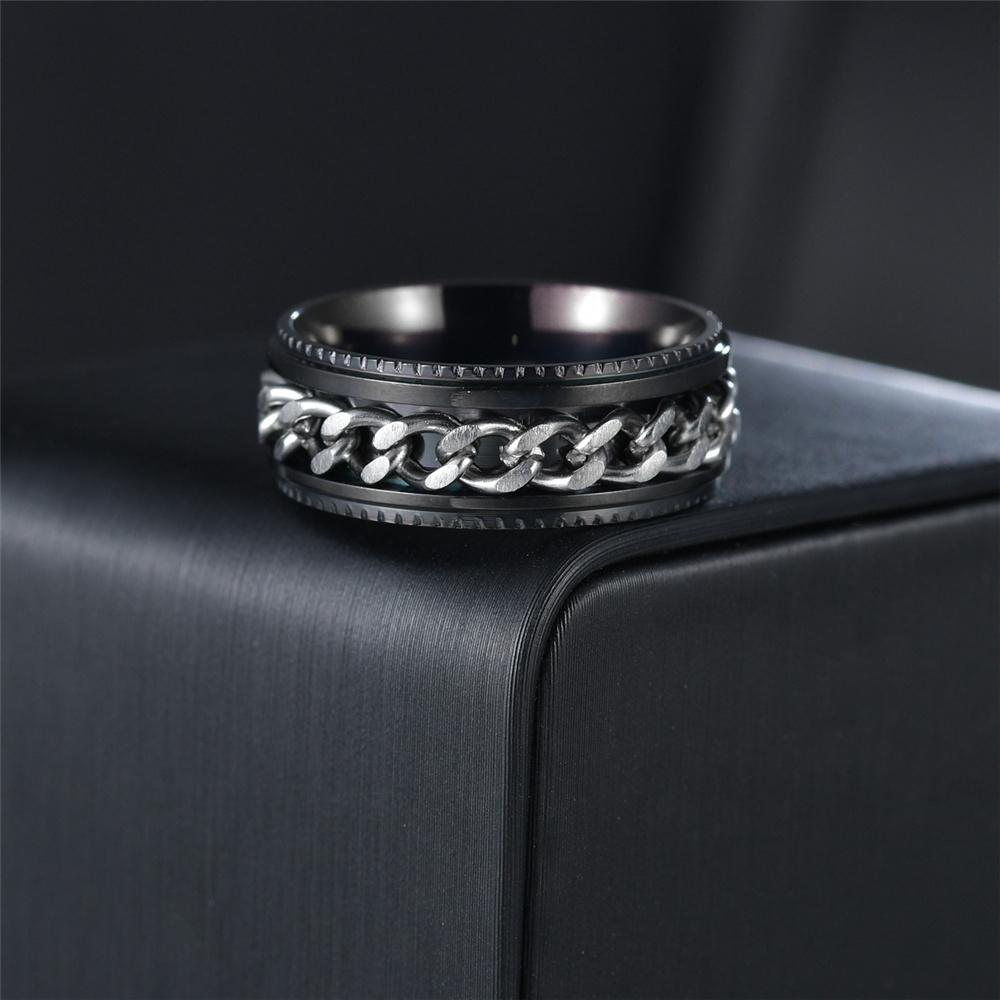Stainless Steel Anxiety Fidget Spinner Rings for Men Women Rotatable Cuban Chain Punk Rock Anti Stress Jewelry
