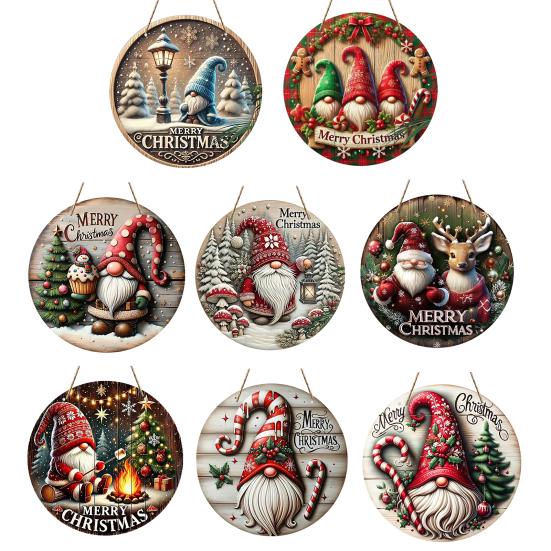 Round Christmas Wooden Wreath Sign Festive Wall Hanging Decor for Indoor Door And Holiday Home Display Crafted Sign