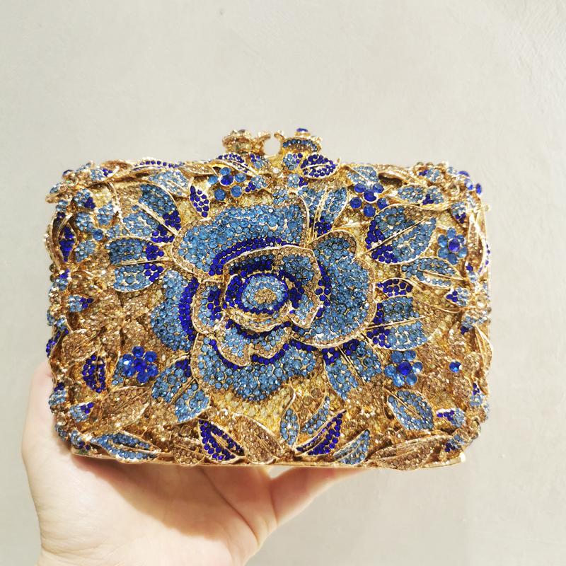 WHTUOHENG Floral White/Pink Red Diamond Wedding Women Clutch Bags Dinner Banquet Clutches Crystal Chain Evening Purses Handbags