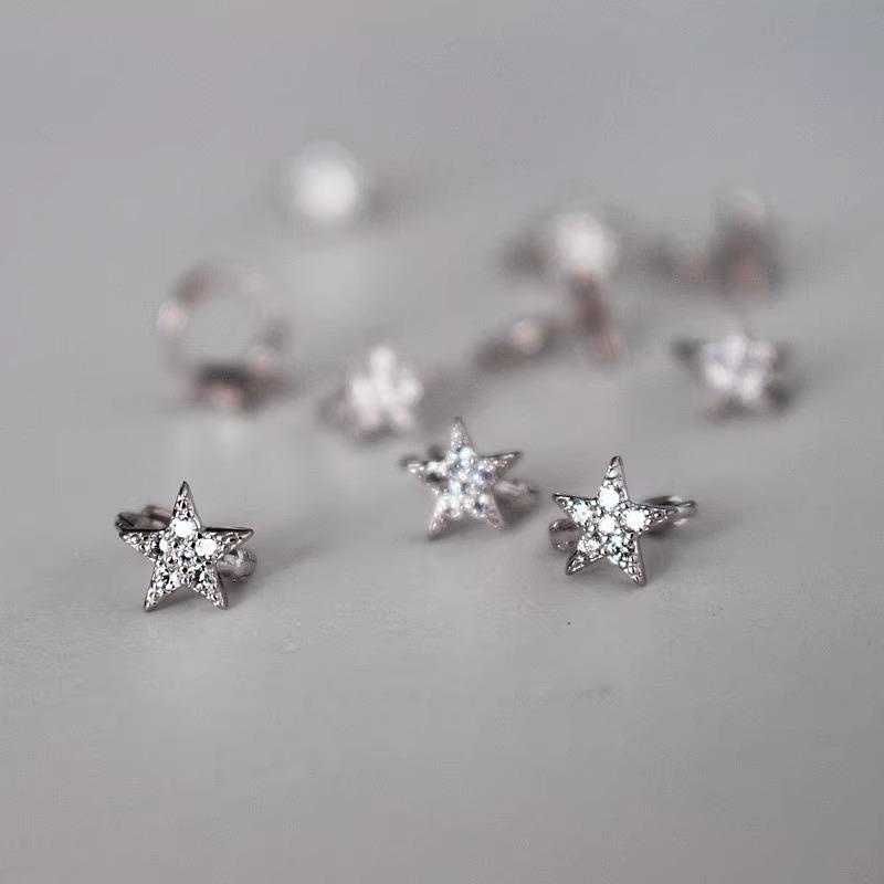 VENTFILLE 925 Sterling Silver Stars Zircon Hoop Earring for Women Extremely Small Sweet Simplicity Trend Jewelry Gift Dropship