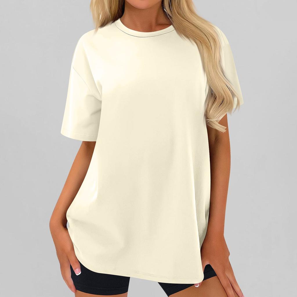 Women's Fashionable Casual Three Half Sleeve Soild Color Round Neck Top