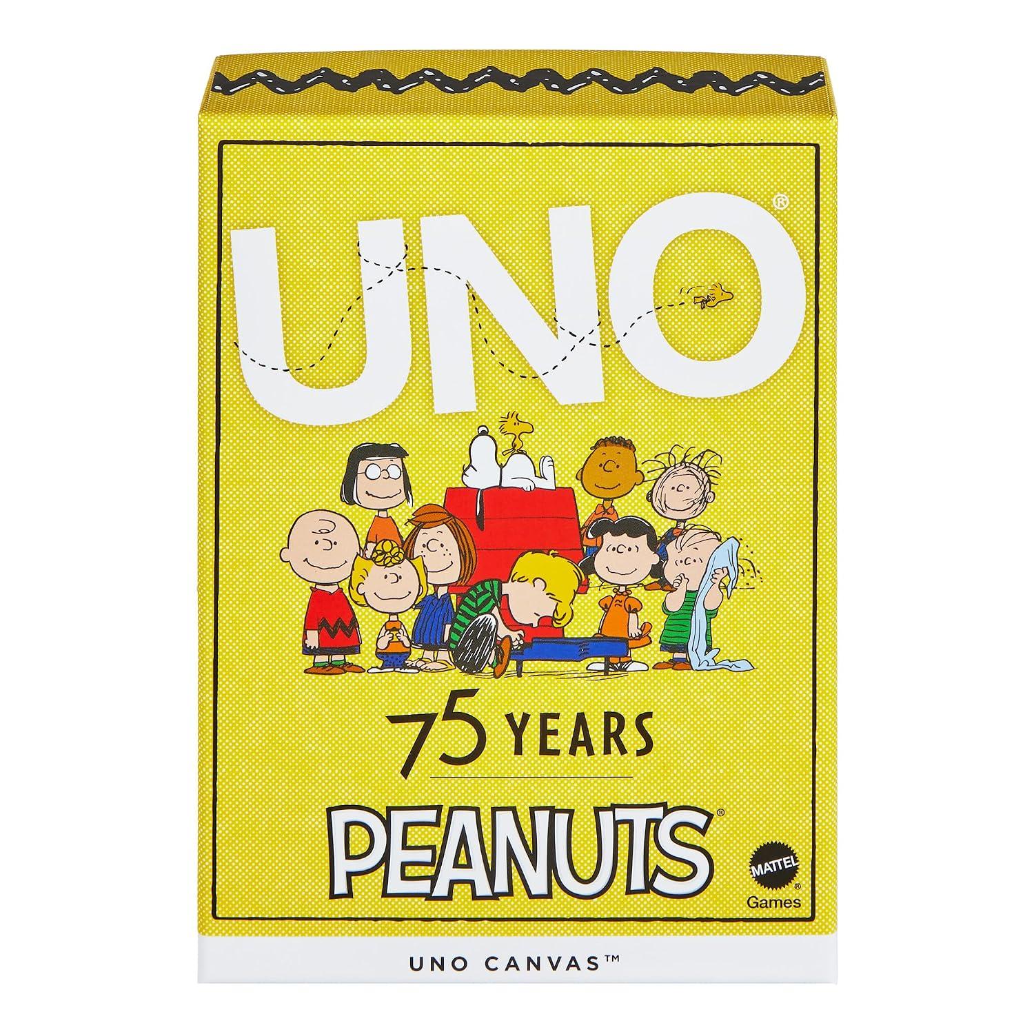 Mattel Game Uno Peanuts Party Goods Card 112 Cards 2-10 Players Ages 7 Up Yellow JFP04